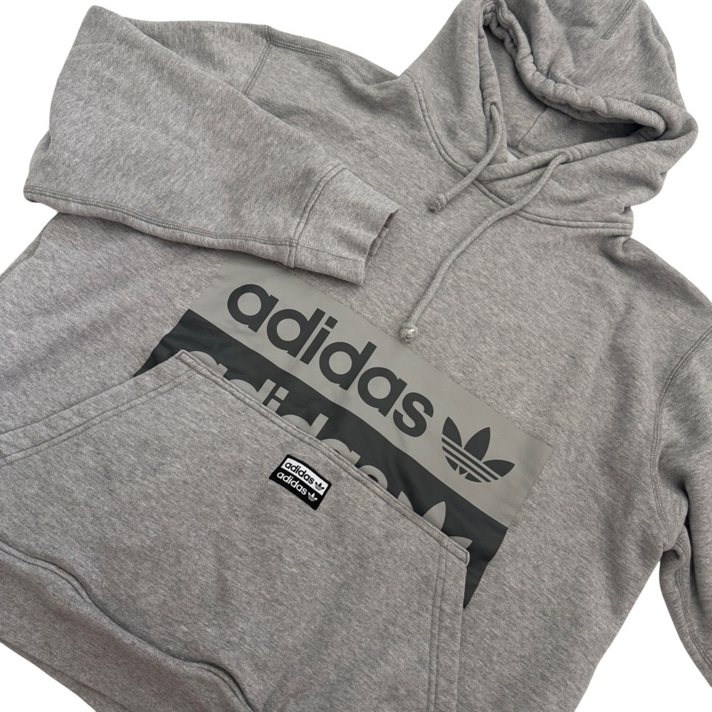 Vintage Adidas Originals Mens Heather Grey Logo Pullover Y2K Hoodie Size Large